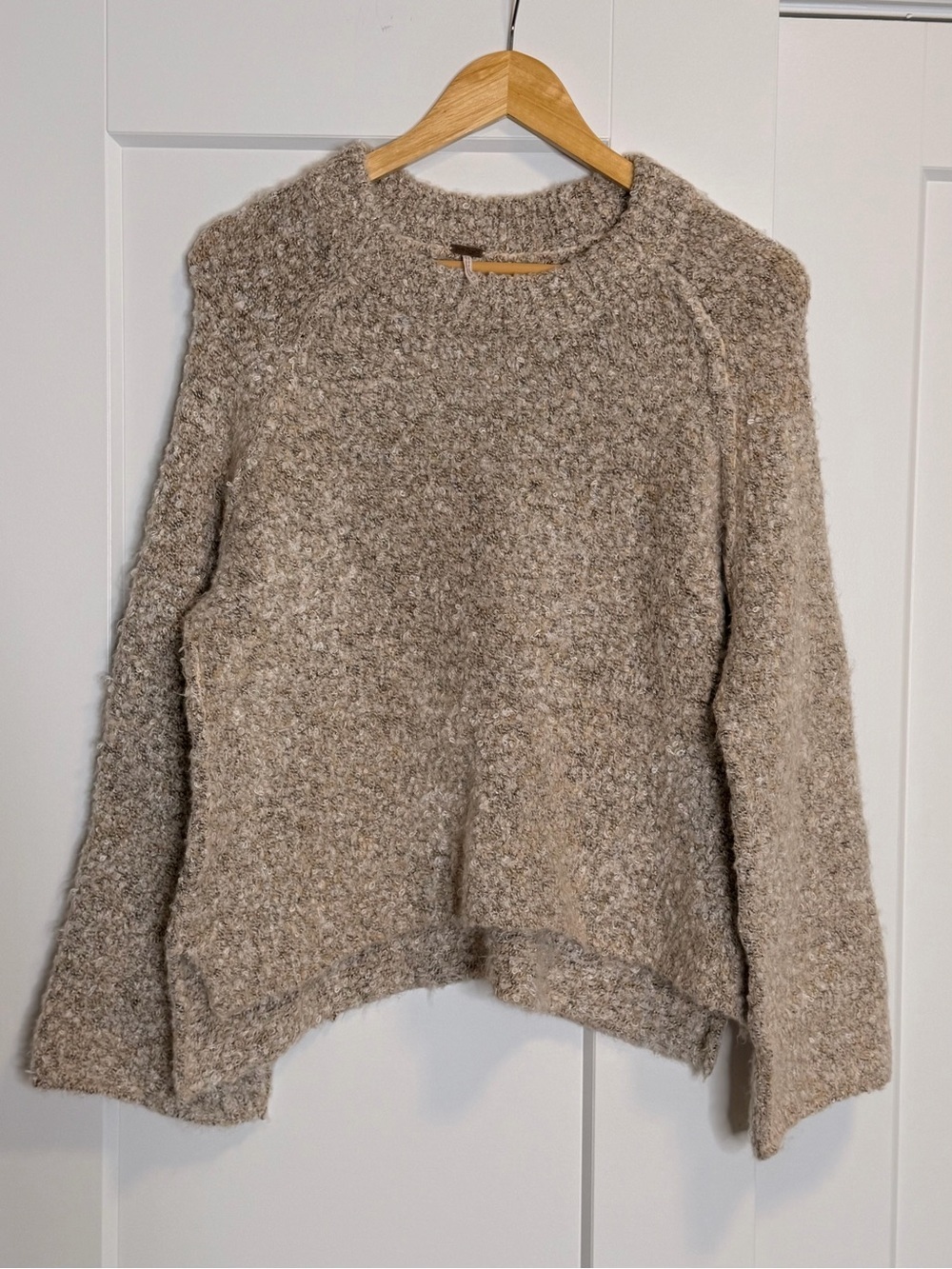 🩷2 for 40- Free People Bouclé Scoop Neck Sweater in Taupe